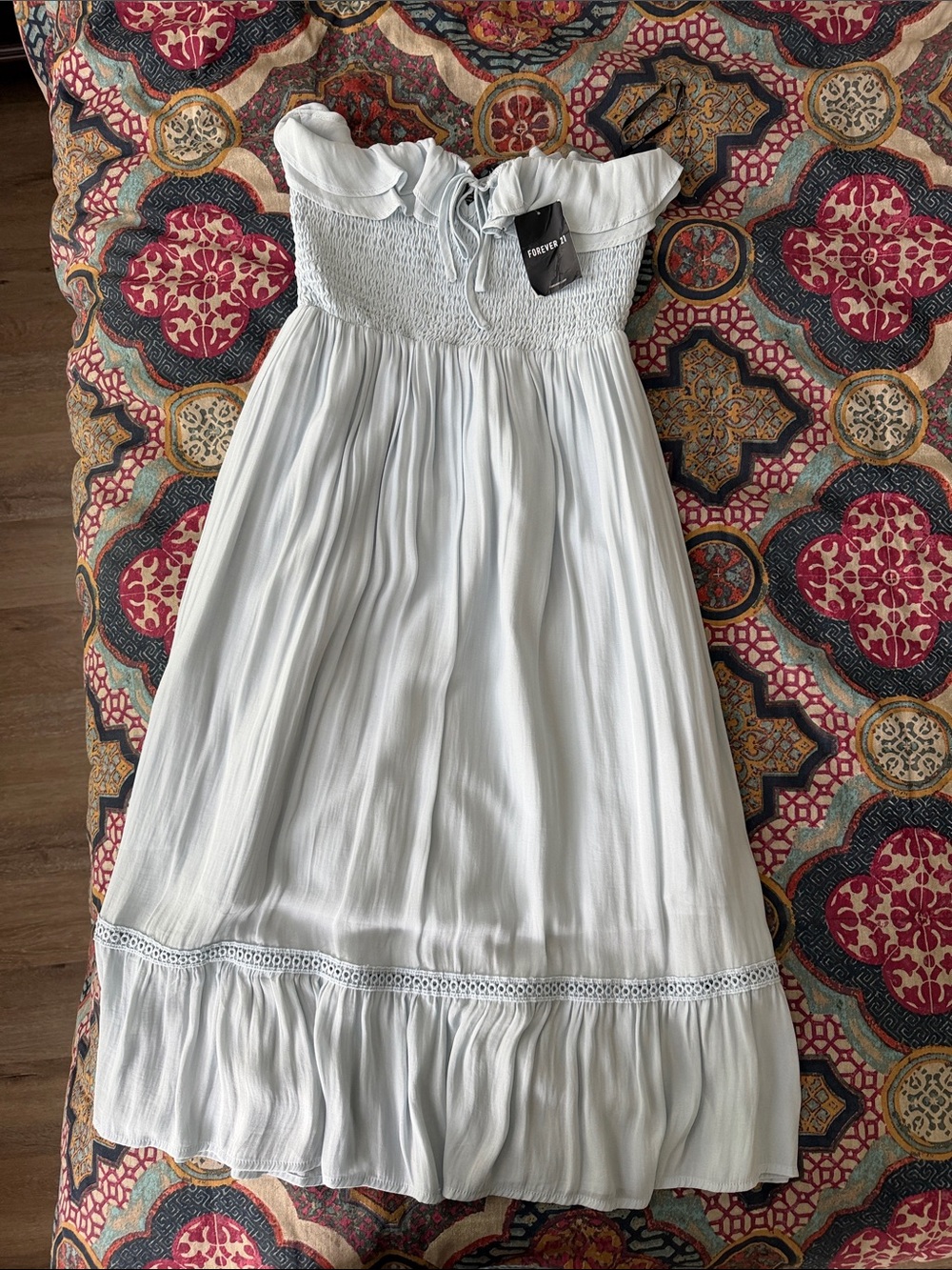 NWT Forever 21 Baby Blue Strapless Ruffle front Dress SMALL